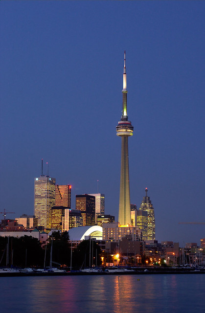 Toronto's CN Tower lit up at night