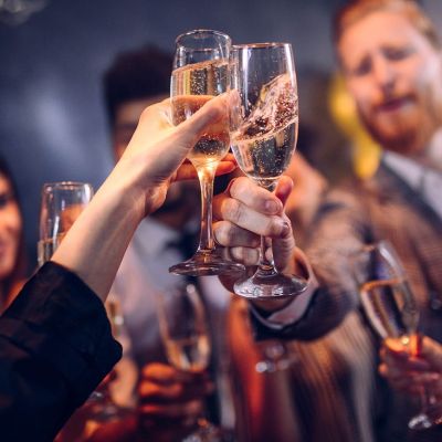 Employees cheers at staff party